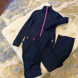TNA track suit Black w/pink detail Jacket Sz L Pants Sz S